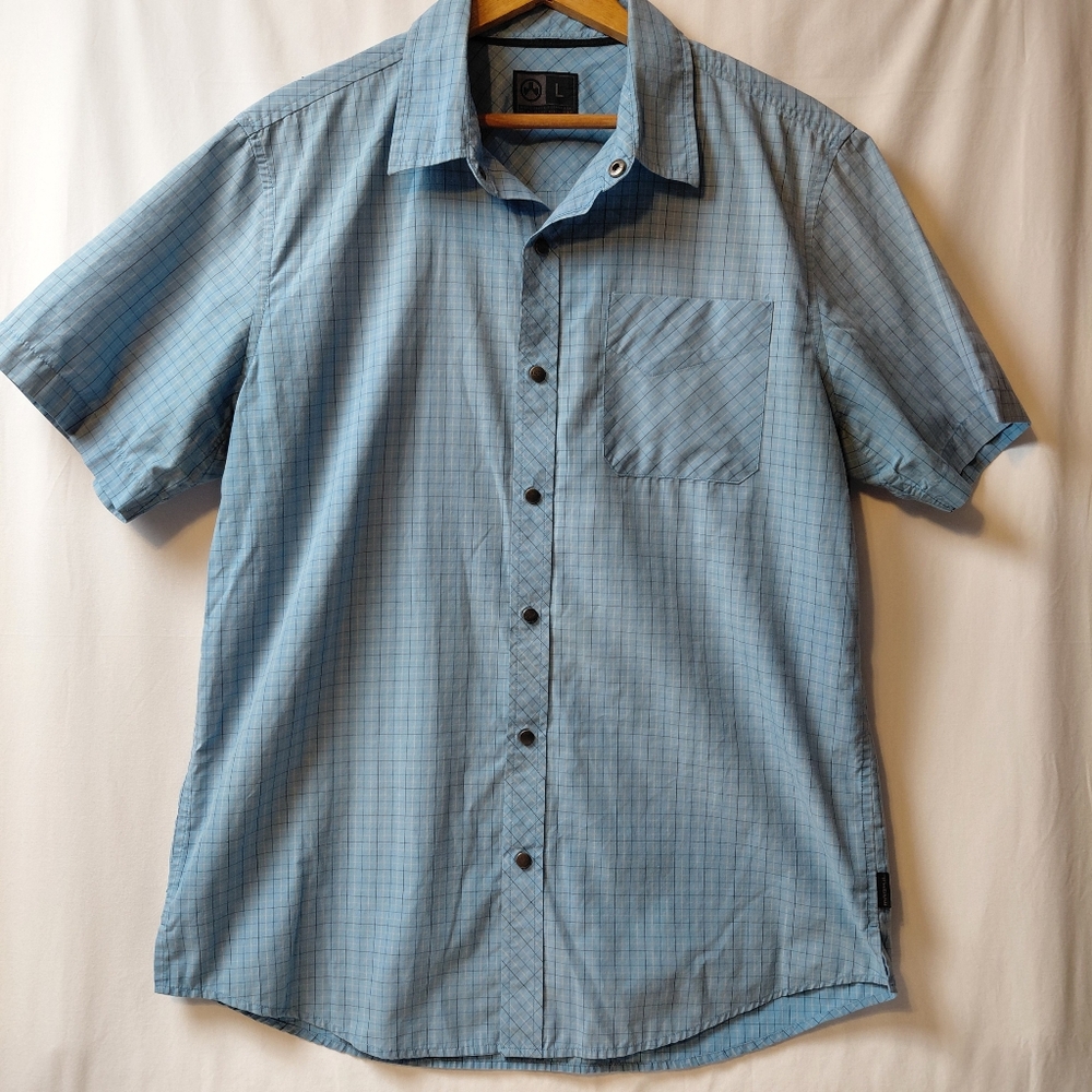 Magpul Snap Button Short Sleeve Shirt Men's Size‎ Large Blue Plaid